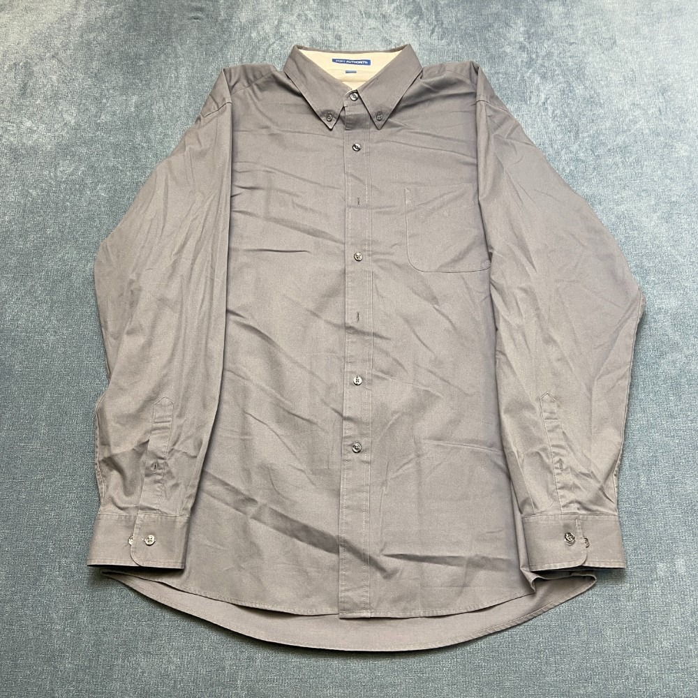 Port Authority Shirt Mens XL Gray Cotton Long Sleeve Chest Pocket Button Down